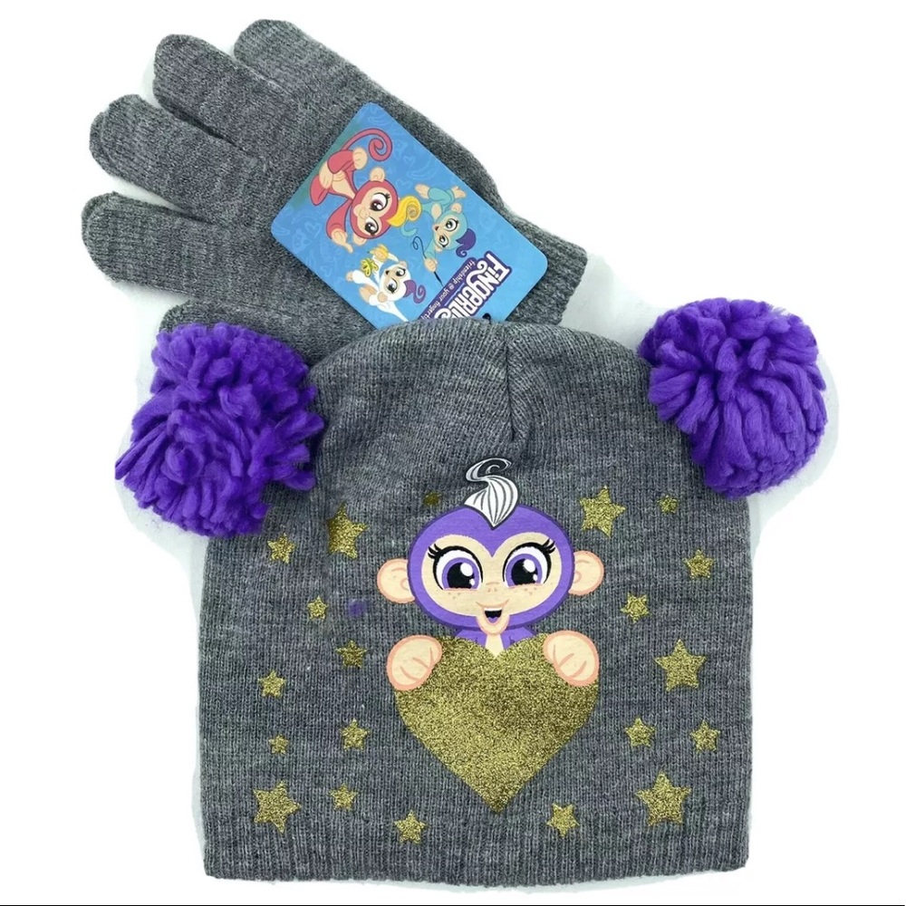 Fingerlings Monket Hat & Glove Set Gray Purple NEW